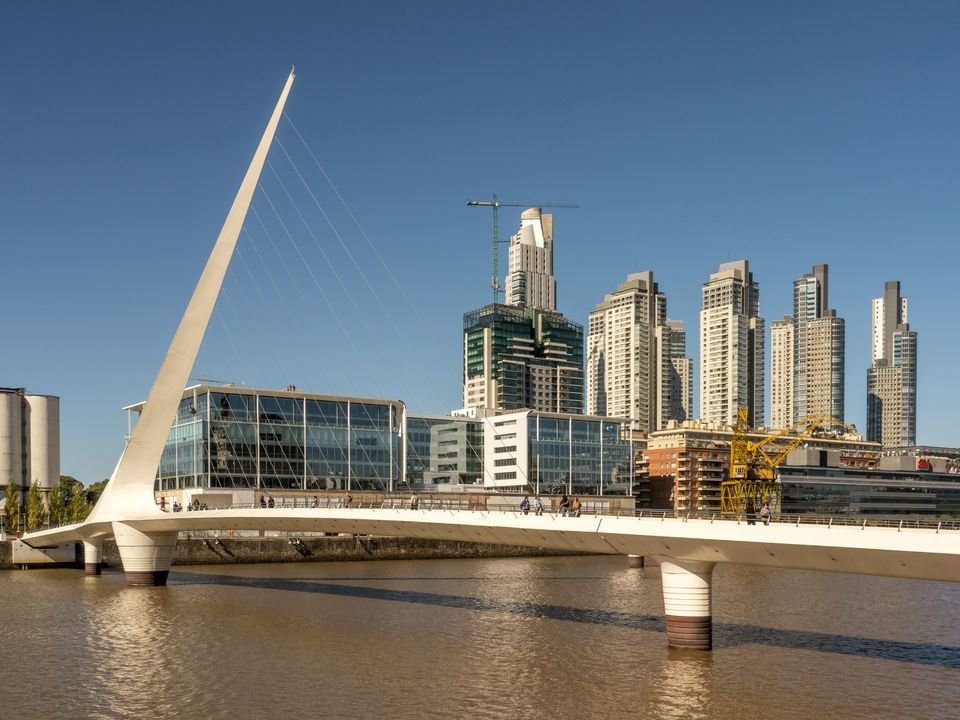 Puente de la Mujer footbridge and the towers of Puerto Madero, Buenos Aires